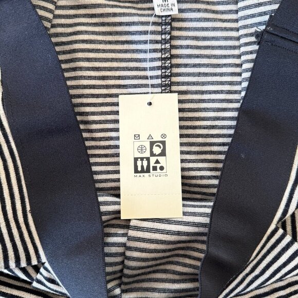 NEW Max Studio Striped A-Line Pleated Mini Skirt - Pockets Elastic Waist - Picture 5 of 8